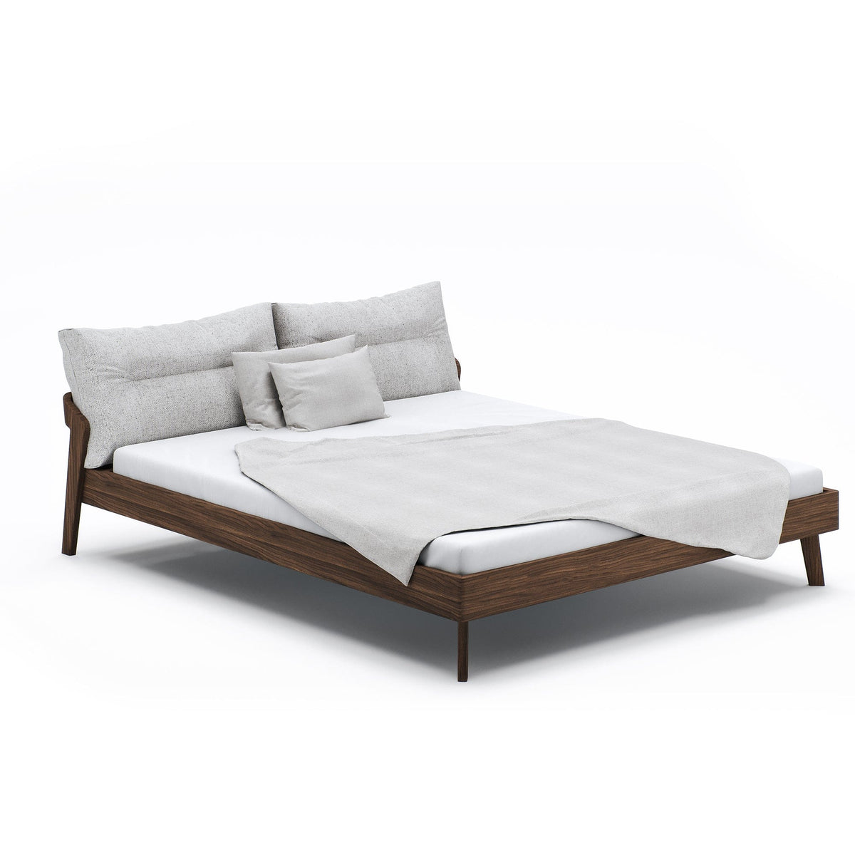 AINO Designer Massivholzbett aus Nussbaum mit Kissen