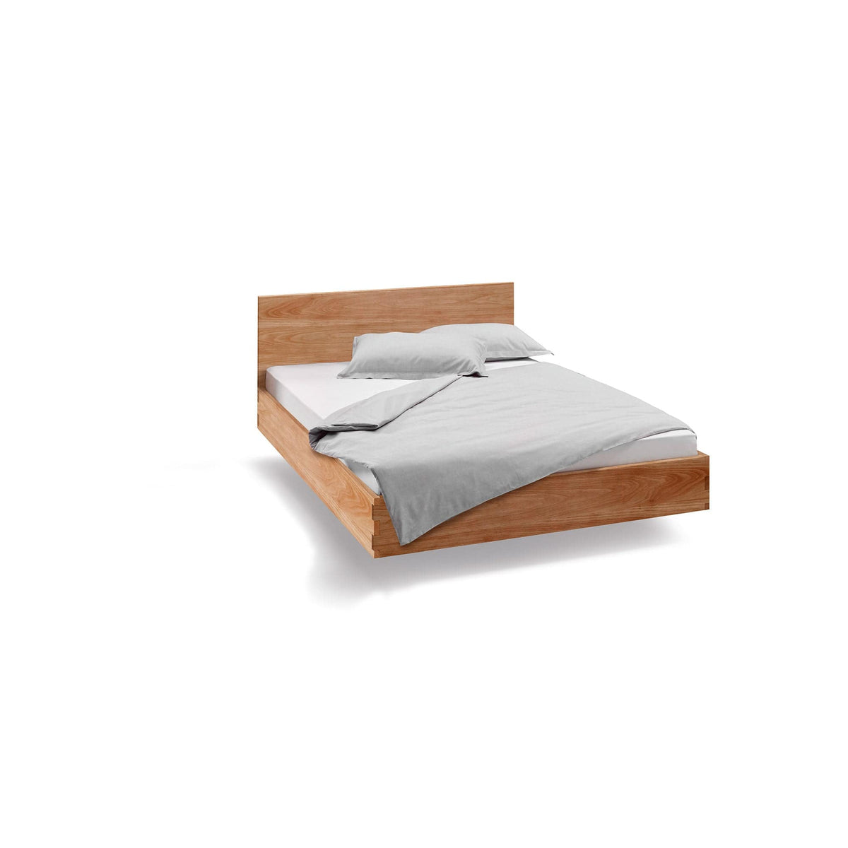 NAP, schwebendes Bett aus massivem Holz, hier in Buche 90x200 cm mit hoher Rückenehne.