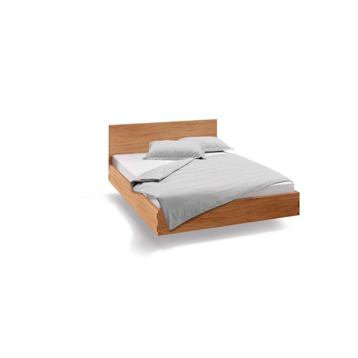 NAP, schwebendes Bett aus Massivholz, hier in Kernbuche 180x200 cm mit hoher Rückenehne.