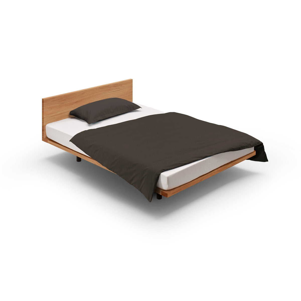 Massivholzbett SWING der Holzmanufaktur: Designer Bett 140x200 cm schwebend in Kernbuche mit niedrigem Kopfteil.