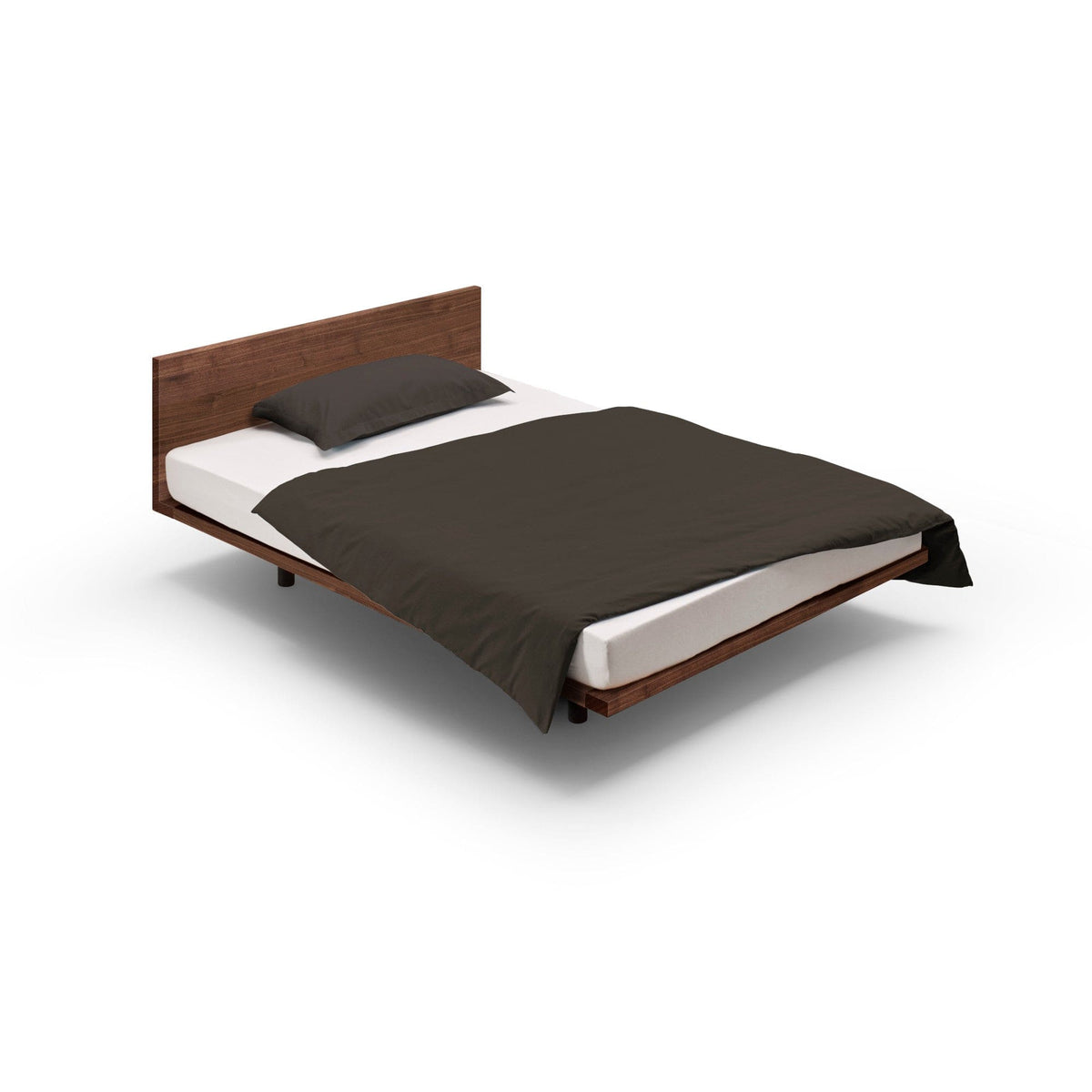 Naturholzbett SWING der Holzmanufaktur: Design Bett 140x200 cm schwebend aus Nussbaum mit niedrigem Kopfteil.