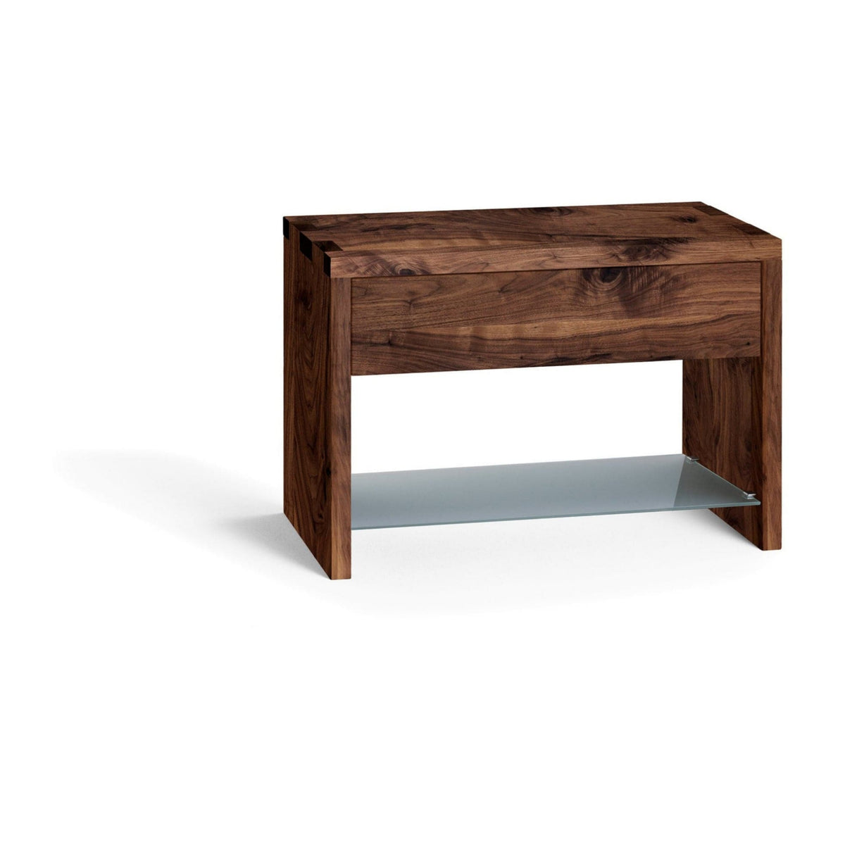 Holzmanufaktur NAP Nachttisch Schubkasten und Fachboden Wildnuss / 49.2 x 34 x 35 / Glasboden