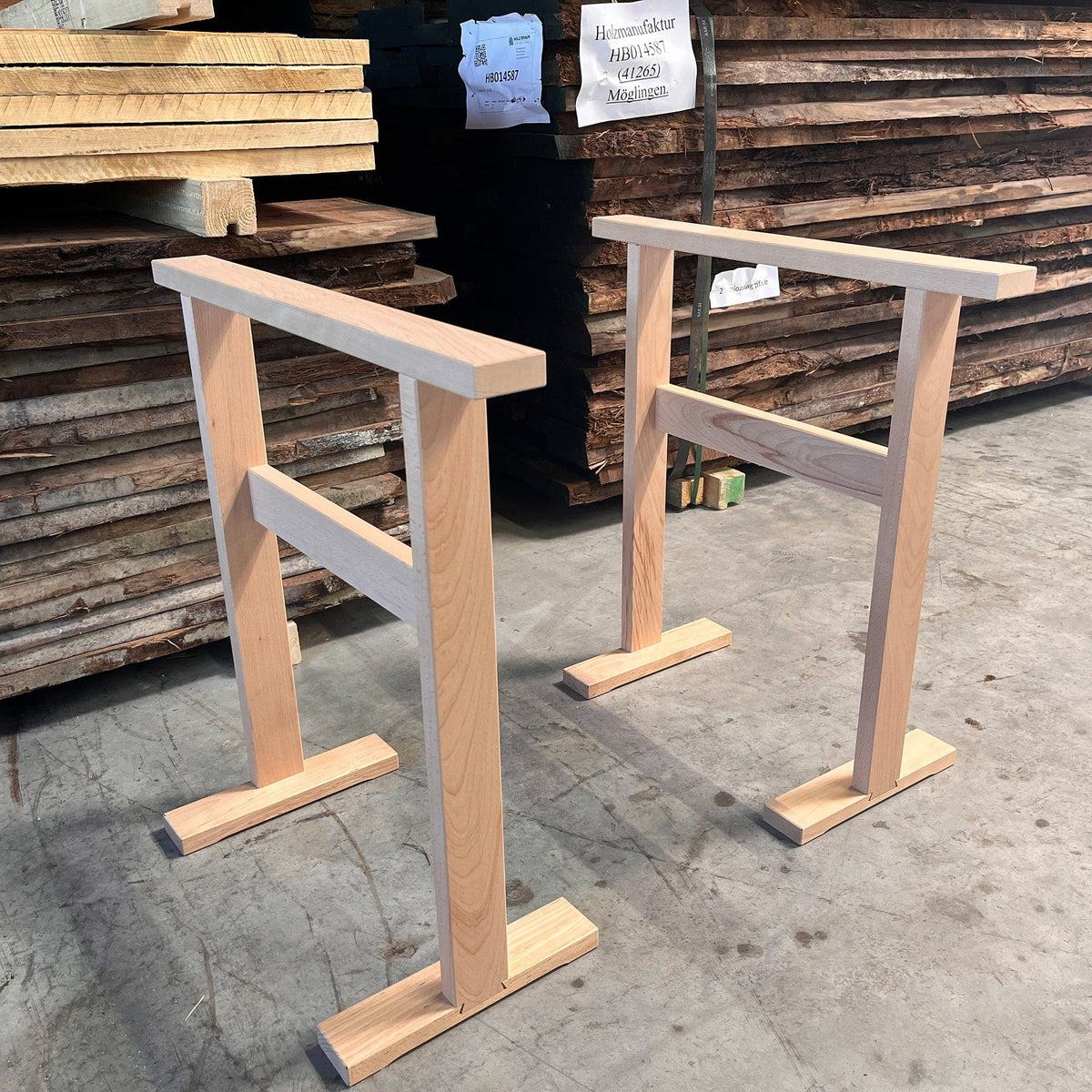 Tischböcke aus Massivholz, Kernbuche, Höhe: 73 cm (als Paar, zerlegbar)
