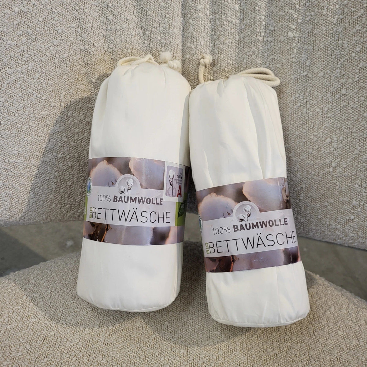 Bio Bettwäsche Set Baumwolle in den Farben weiß, natur, taupe, grau, blau
